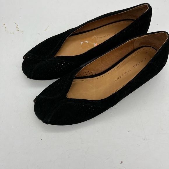Anonymous Copenhagen Women’s Tiffy Black Genuine Suede Peep Toe Flats - Picture 3 of 12
